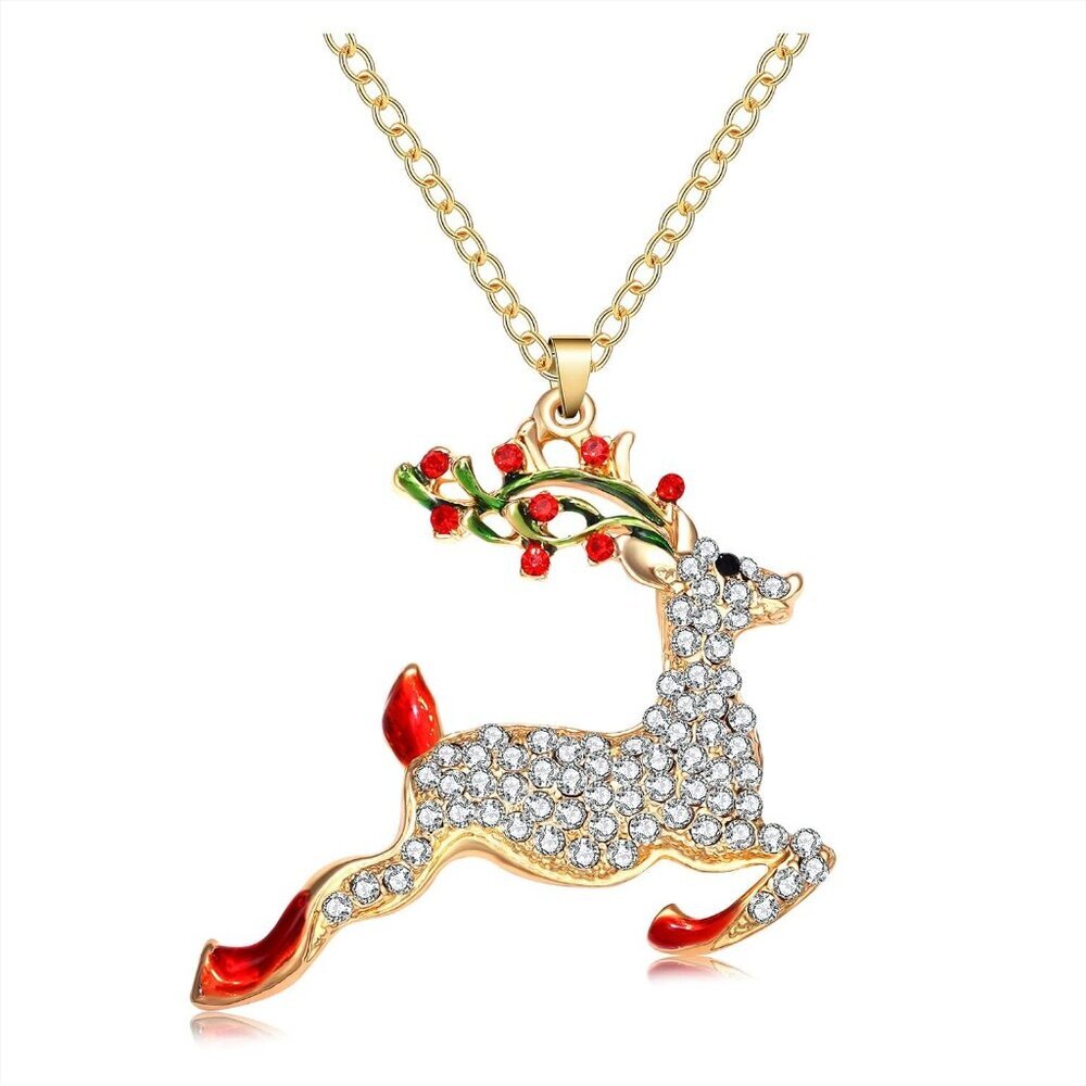 Christmas Necklaces For Women Glitzy Rhinestone Xmas Wreath Bell Pendant Necklac